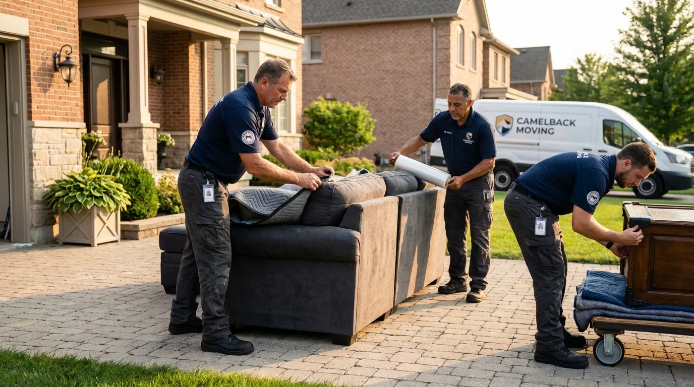 Large estate moving crew wrapping furniture in Charleston, AR