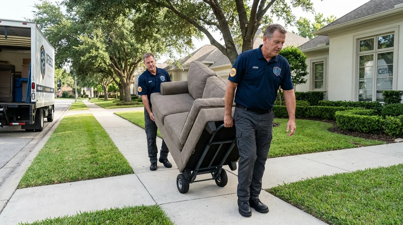 Local residential moving crew loading furniture in Charleston, AR