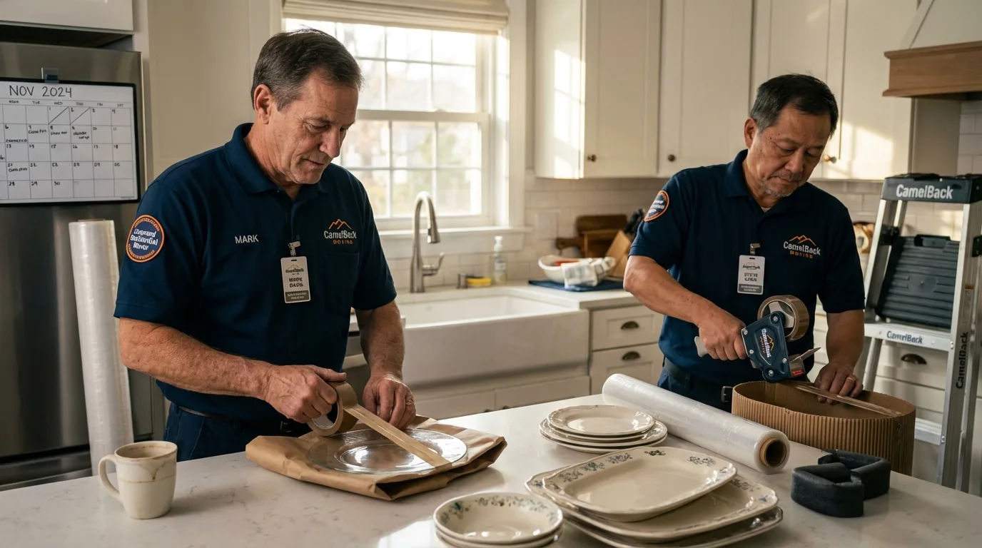 Professional crew packing kitchen dishware in Charleston, AR